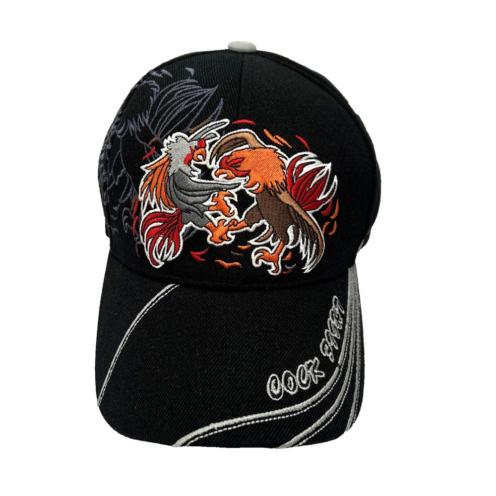 Santo Cap Men's Stitched Embroidered Rooster Fight Adjustable Hat One Size Black